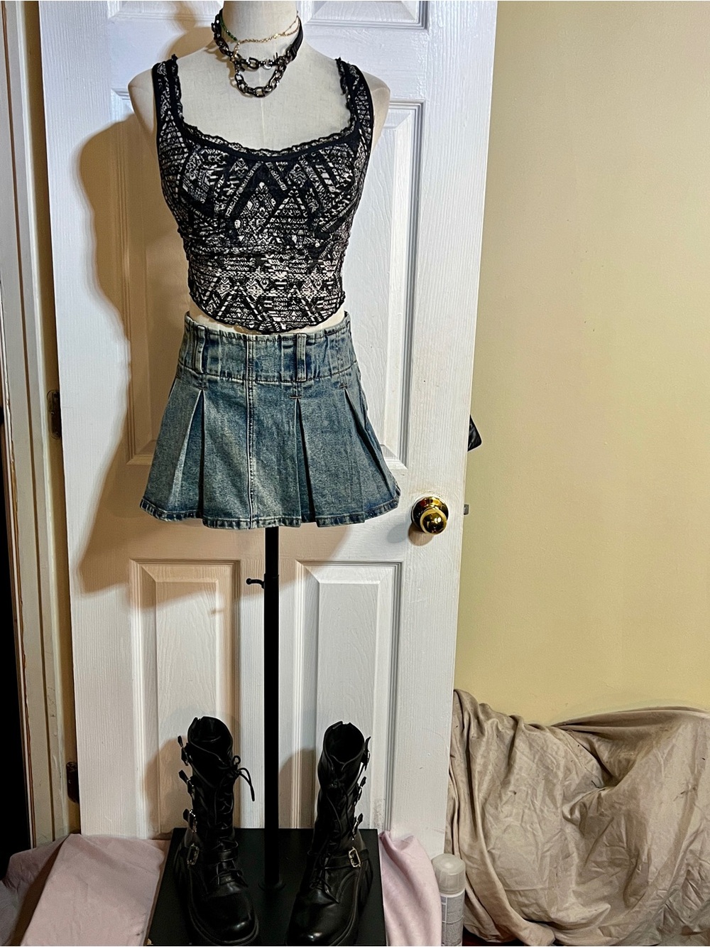 New Blue Denim‎ Low Hip Y2K Micro Mini Pleated Bratz Rave Pop Festival Skort M